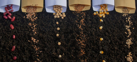 Seed Planting: A Variety of Crops for Future Harvest. Selective focus.