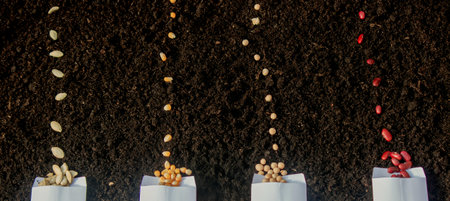 Seed Planting: A Variety of Crops for Future Harvest. Selective focus.の写真素材