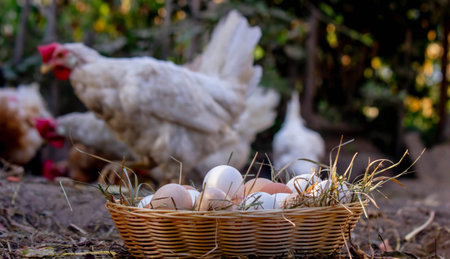 Fresh Farm Eggs in a Basket.