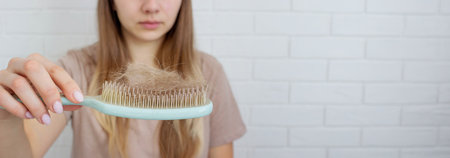 Woman's hair is falling out. hairbrush,hair loss.の写真素材