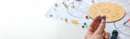 Woman numerologist astrologer counts numbers. Selective focus.