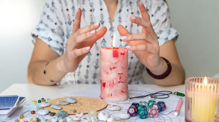 Woman fortune teller telling by candlelight. light fortune teller.