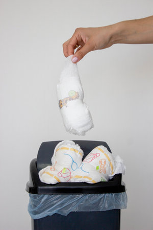 Diaper waste, dirty diapers. Disposal of used baby diapers.の写真素材