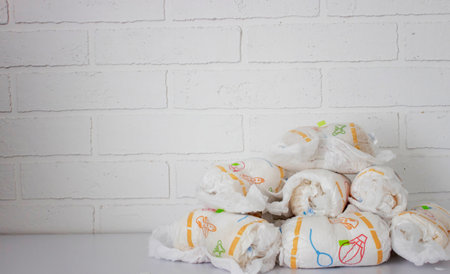 Diaper waste, dirty diapers. Disposal of used baby diapers.の写真素材