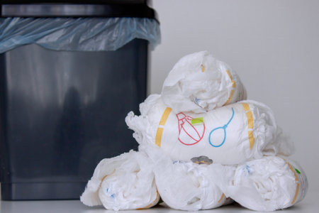Diaper waste, dirty diapers. Disposal of used baby diapers.の写真素材