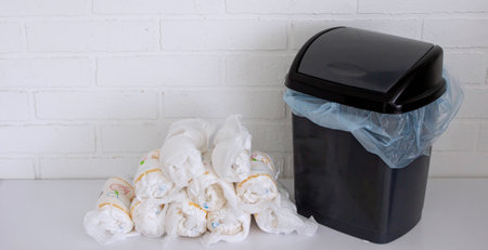 Diaper waste, dirty diapers. Disposal of used baby diapers.の写真素材