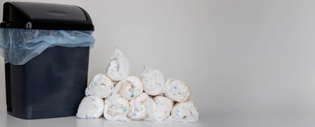 Diaper waste, dirty diapers. Disposal of used baby diapers.の写真素材