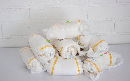Diaper waste, dirty diapers. Disposal of used baby diapers.の写真素材