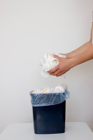 Diaper waste, dirty diapers. Disposal of used baby diapers.の写真素材