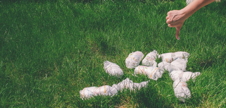 Diaper waste, dirty diapers. Disposal. The impact of disposable diapers on the environment. Environmental pollutionの写真素材
