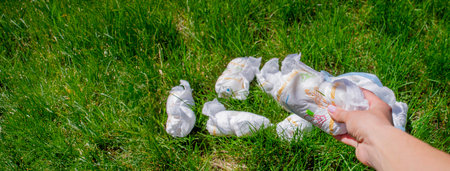 Diaper waste, dirty diapers. Disposal. The impact of disposable diapers on the environment. Environmental pollutionの写真素材