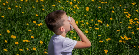 Seasonal allergies in a child. Running noseの写真素材