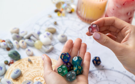 Woman numerologist astrologer counts numbers. Selective focusの写真素材