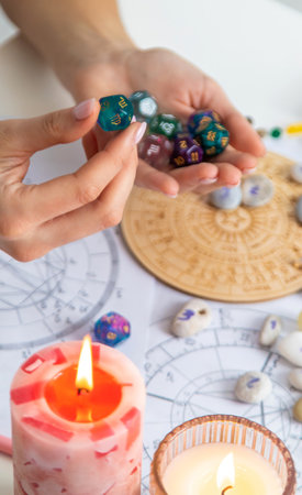 Woman numerologist astrologer counts numbers. Selective focusの写真素材