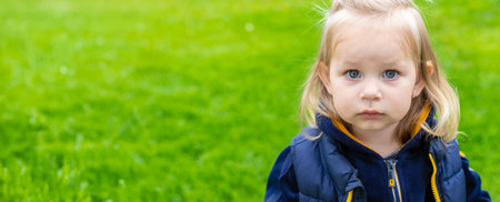 Close-up of mucus flowing from the nose of a little girl. Child has a runny nose with clear mucus, virus. Selective focus.の写真素材