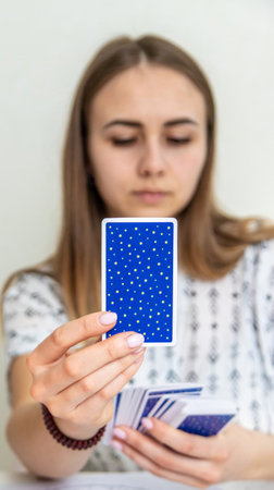 Tarot Card Reading with Candles and Crystals.の写真素材