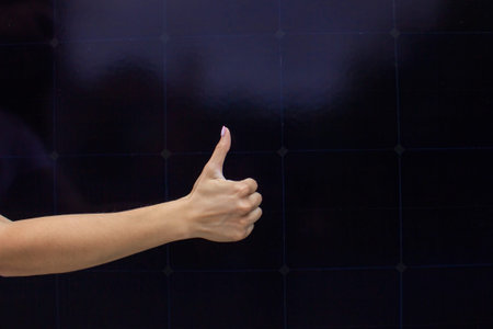 Female engineer showing class on solar panel background.Energy independence,green energy concept