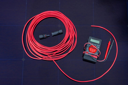 solar panel electrician tools red cable installation equipment renewable energy.