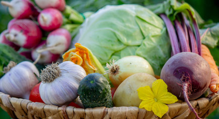 Fresh Organic Vegetables in Basket.の写真素材