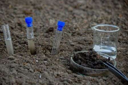Soil Analysis with Laboratory Equipment Outdoors.