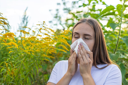 A woman is allergic to ragweed. Natureの写真素材