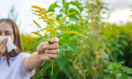 A woman is allergic to ragweed. Natureの写真素材