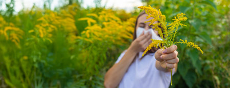 A woman is allergic to ragweed. Natureの写真素材