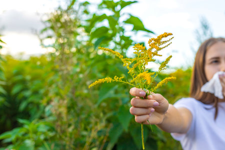 A woman is allergic to ragweed. Natureの写真素材