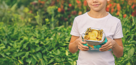 Boy eating chips from a pack.