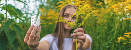 The girl is allergic to ragweed. Spray and allergy medicine. Seasonal allergies.