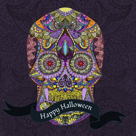 Day Of The Dead. Hand Drawn Skull ornamentrd with flowers in Vecのイラスト素材