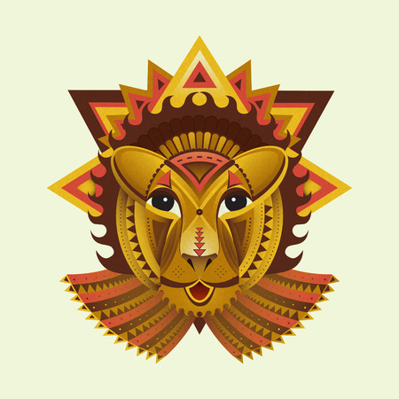 Geometric face of lion builded from circles, triangles and others shapes on light backgroundのイラスト素材