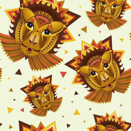 Geometric face of lion builded from circles, triangles and others shapes on light backgroundのイラスト素材