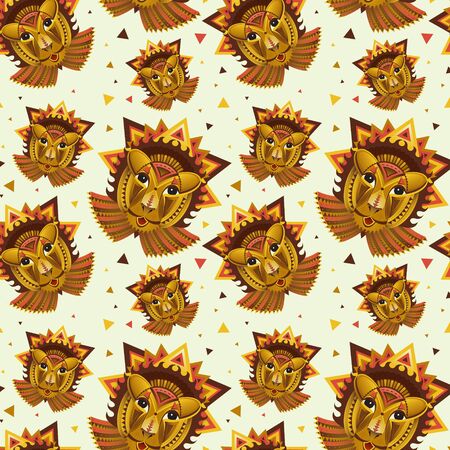 Geometric face of lion builded from circles, triangles and others shapes on light backgroundのイラスト素材