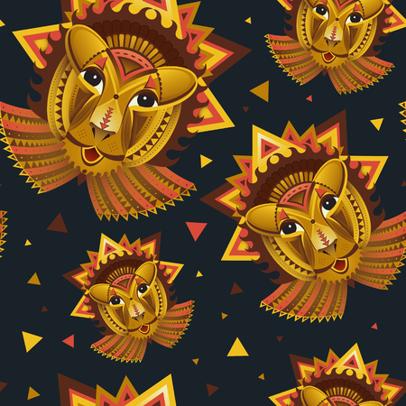 Geometric face of lion builded from circles, triangles and others shapes on light backgroundのイラスト素材