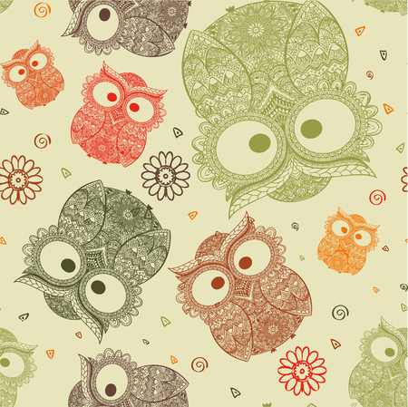 Ornamental owl on the patterned background on lightのイラスト素材