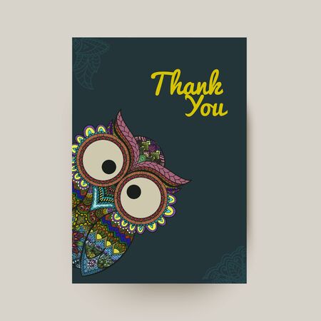 Vector illustration of owl. Bird illustrated in tribal.Owl whith flowers on light background. Shaped and ornamental owl.のイラスト素材