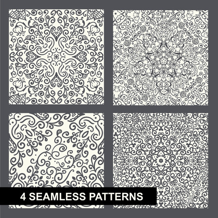 set of four decorative floral seamless pattern on white in vintage styleのイラスト素材