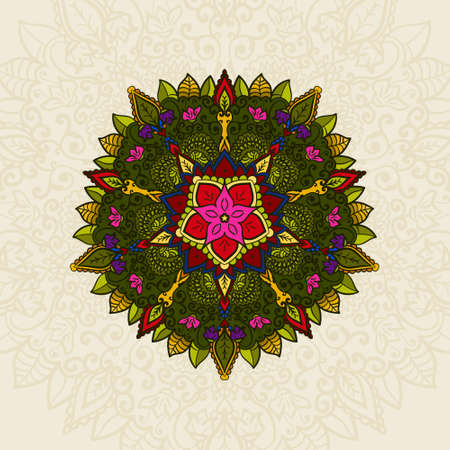 Hand drawn Mandala, Floral Design Element on lightのイラスト素材