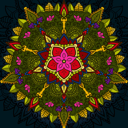 Hand drawn Mandala, Floral Design Element on darkのイラスト素材