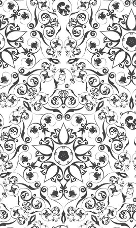 Hand Drawn Vintage Vector Flourishes seamless pattern on white monochromのイラスト素材