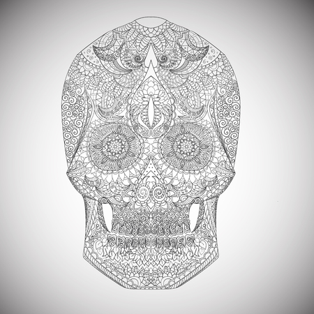 Day Of The Dead. Hand Drawn Skull ornamentrd vector flowers on lightのイラスト素材