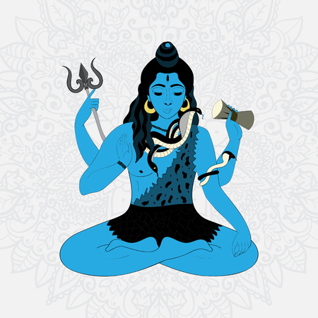 Lord Shiva. Hindu gods vector illustration. Indian Supreme God Shiva sitting in meditation. hand drawn vector illustration of Shiva.のイラスト素材