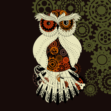  Vintage steampunk owl isolated on blackのイラスト素材