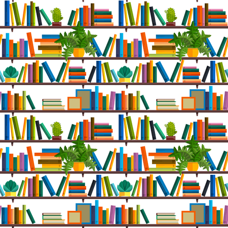 Flat line colorful seamless pattern of global education, e-learning, online training and courses, video tutorials, staff training, digital library, retraining and specialization.のイラスト素材