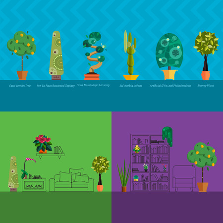 interior with flowers decoration in hall of modern house. Homeplant in modern interior. Design of flowers in home interior. Plant design in outline room. Home plant interior sketchのイラスト素材