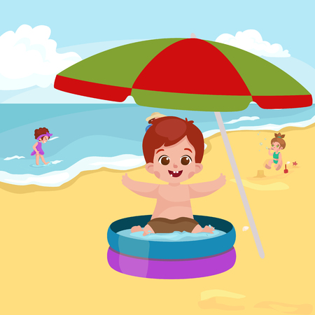 Summer children. Children playing in the sand on the beach vector illustrationのイラスト素材
