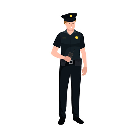 Serve and protect. Police man, officer male, vector illustration workers teamのイラスト素材