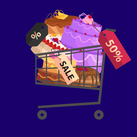 confectionery shop Sale. Set of sweets, cakes. desserts with prices. vector illustrationのイラスト素材