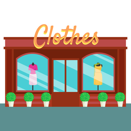 Clothes shop and store, building front flat style. Vector illustration small business conseptのイラスト素材
